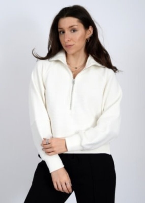 Cloth Cloth Femmes Miu Ottoman Chandail à Manches longues en Tricot Doux avec Demi-Fermeture éclair 77T002S