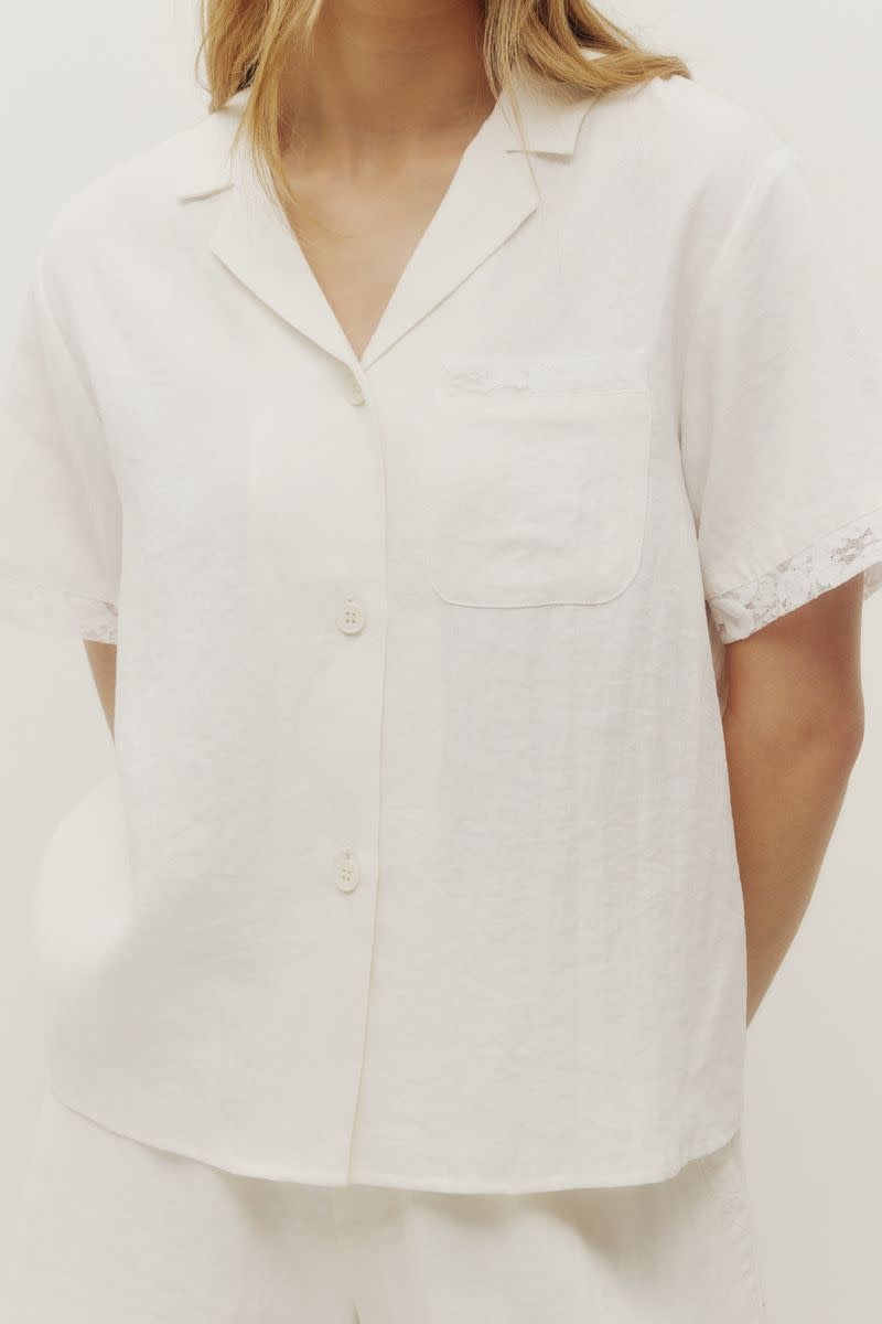 Kuwalla Kuwalla Femmes Chemise En Lin Et Dentelle WKUL-0126-LLS123