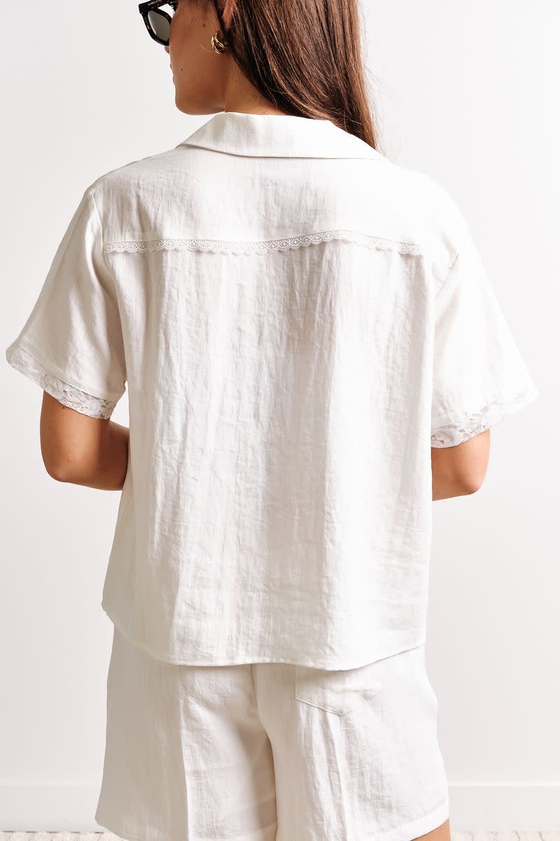 Kuwalla Kuwalla Femmes Chemise En Lin Et Dentelle WKUL-0126-LLS123