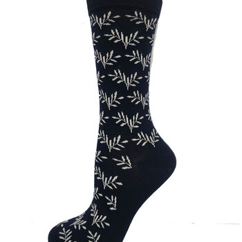 Key Socks Key Women's 6330 Design Leaves Navy 6-10 Bamboo Sock