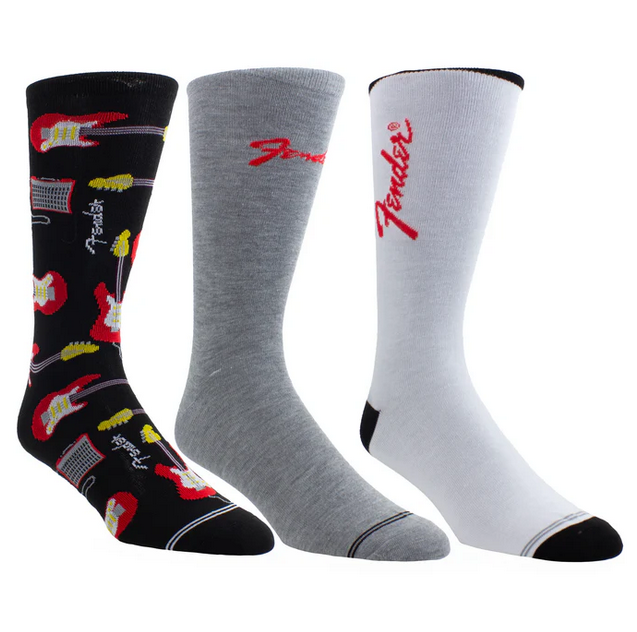 Perri's Socks Fender Guitare Métalliques Chaussettes (paquet de 3) Noir/Gris Chiné/Blanc Pointures 7-12