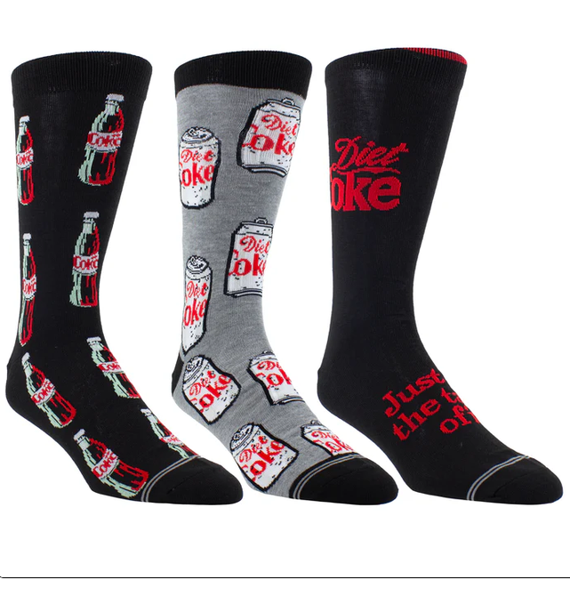 Perri's Socks Diet Coke Coffret-Cadeau 3 Paire Chaussettes Mi-Mollet Noir/Gris/Noir 7-12