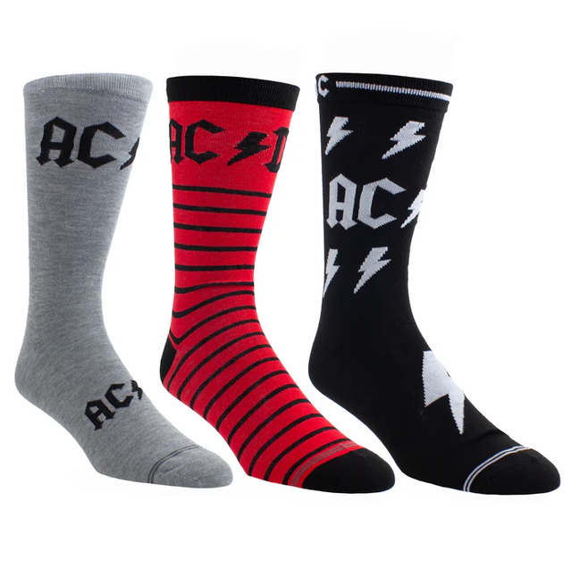 Perri's Socks AC/DC Chaussettes Ensemble de 3 Gris/Rouge/Noir en Métal à Motif de Guitare 7-12