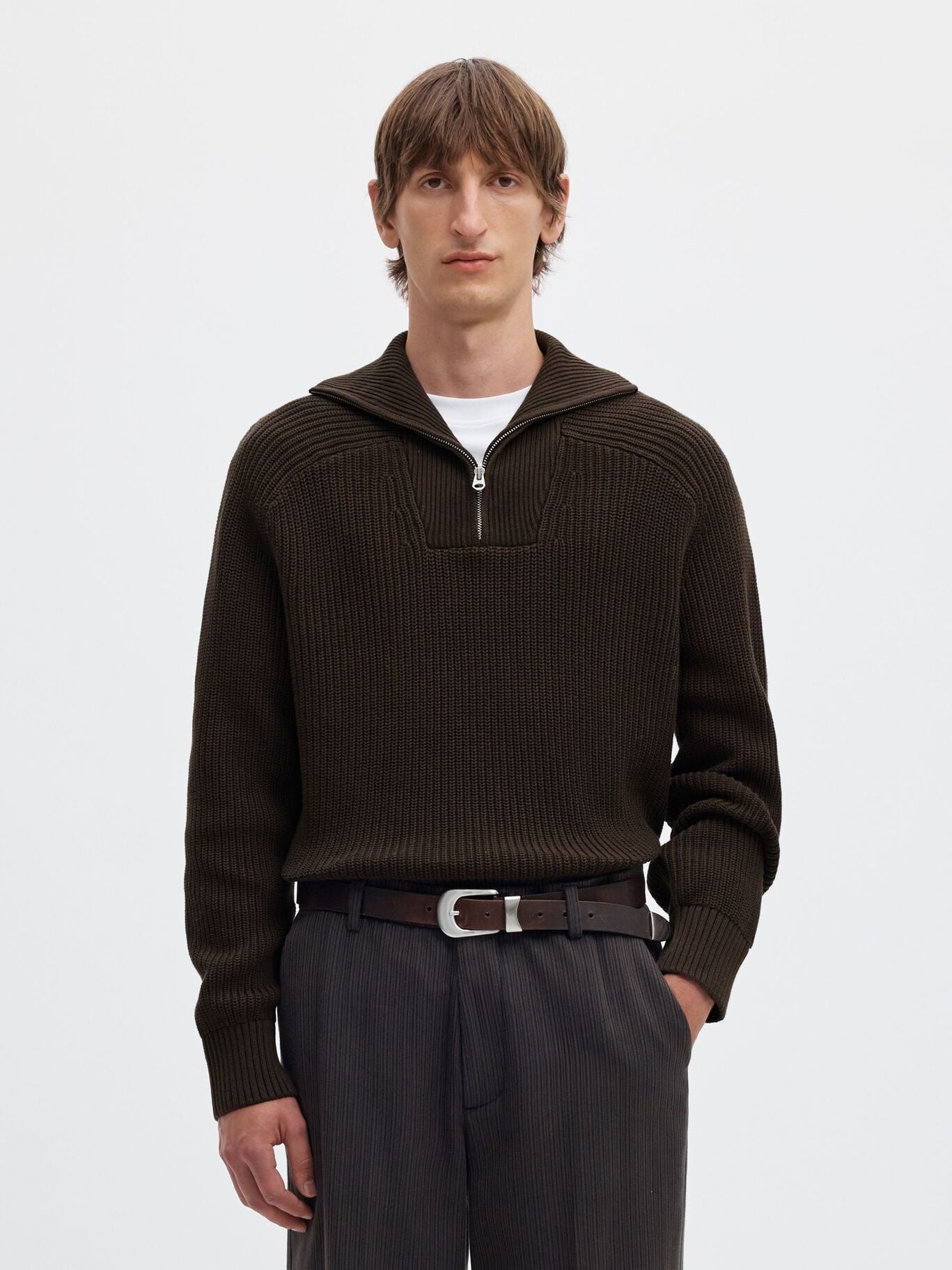 SELECTED Selected Hommes Chandail Demi-Zip en Maille 16102737