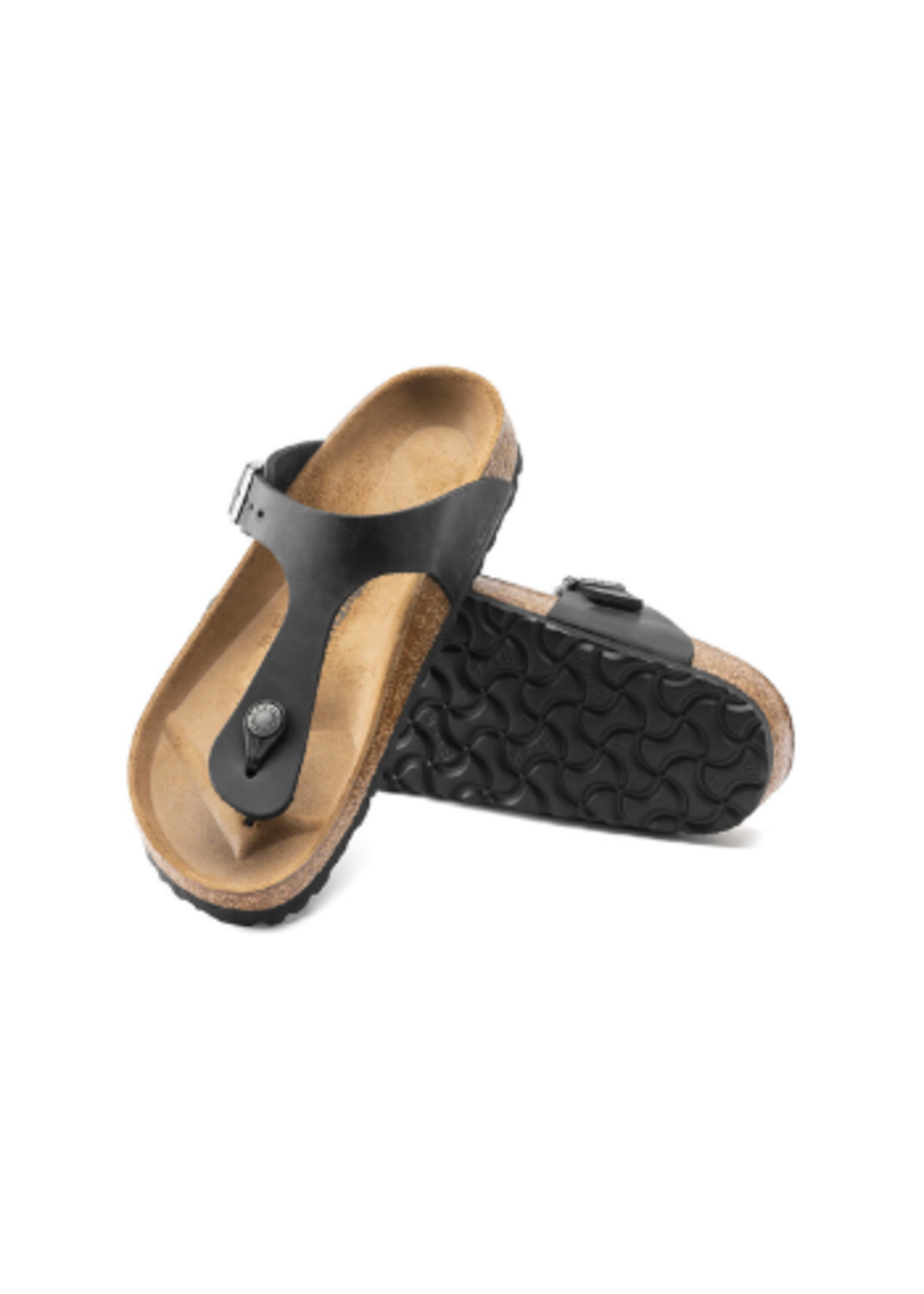 Birkenstock Gizeh -  Natural Oiled Leather in Black (Classic Footbed - Suede Lined)