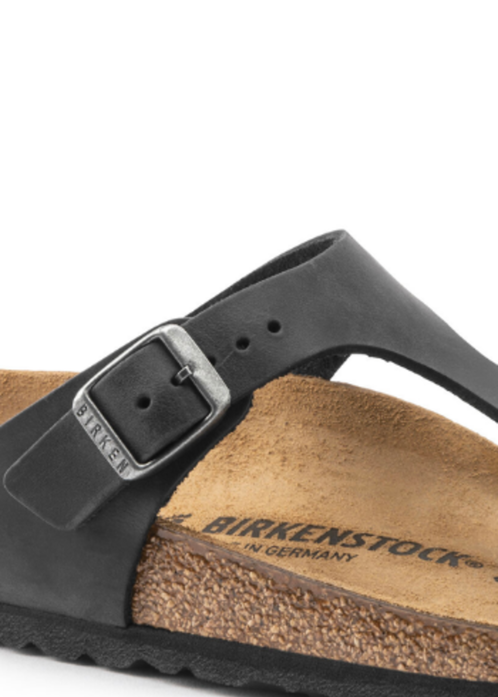 Birkenstock Gizeh -  Natural Oiled Leather in Black (Classic Footbed - Suede Lined)