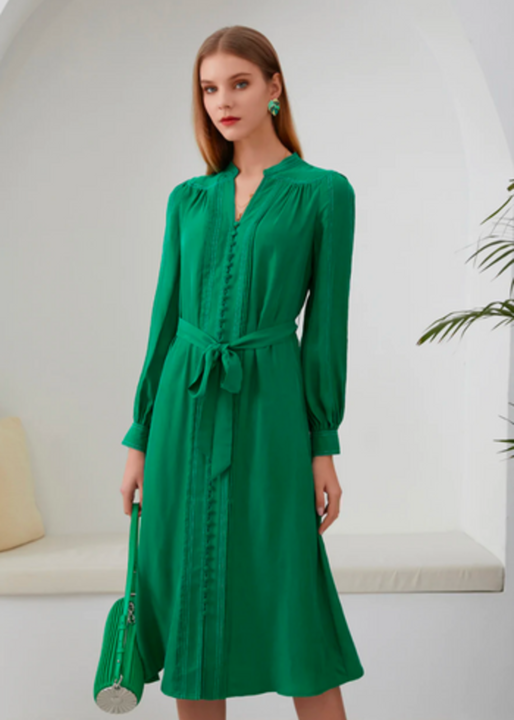 GDS (Global Designer Solutions) GDS Eden Cupro Dress in Green Tambourine
