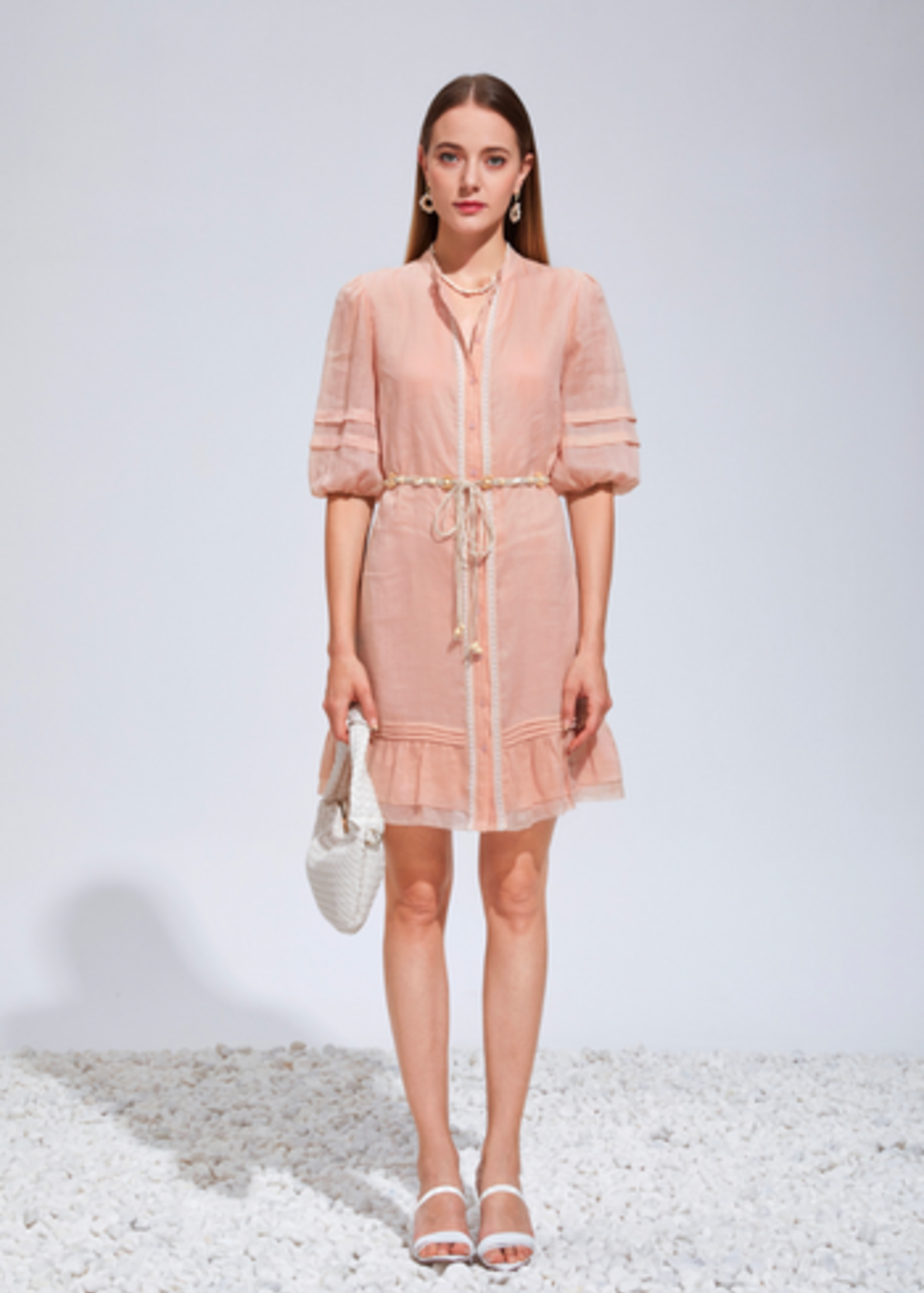 Luisa Linen Belted Dress in Creole Pink
