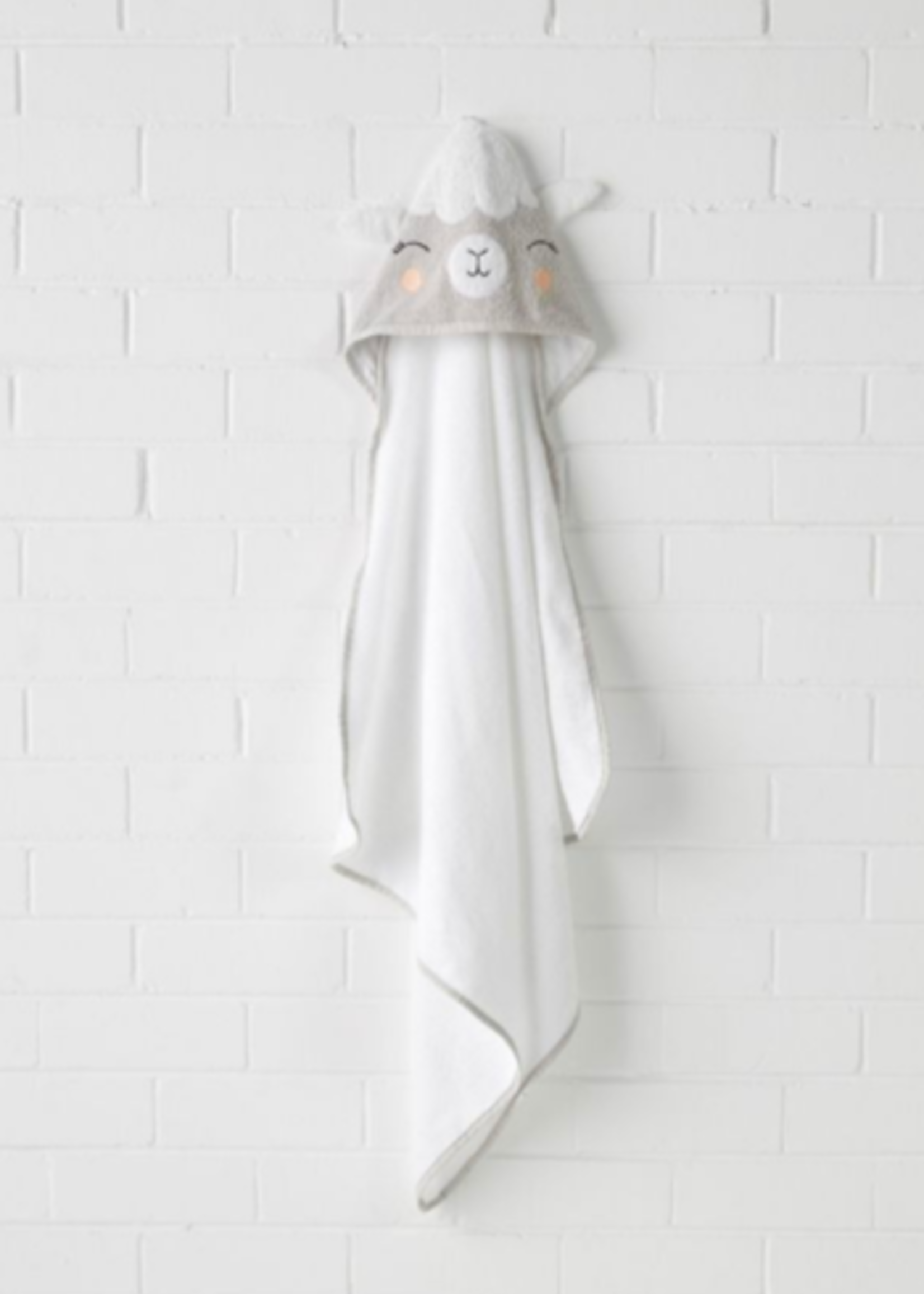 Linen House Kids Hooded Bath Wrap - Lil Llama in White
