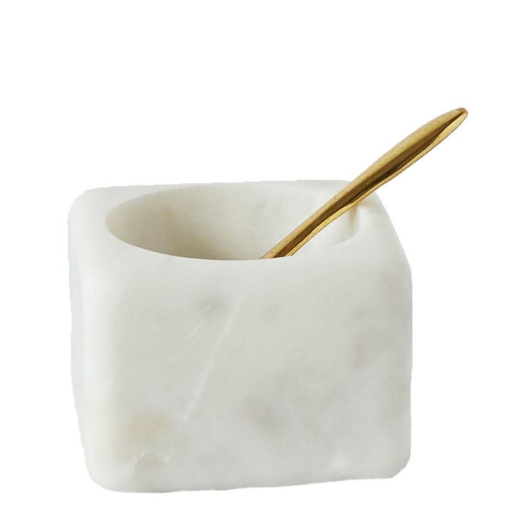 Marble Square Salt Bowl with Brass Spoon