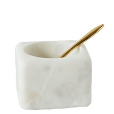 Marble Square Salt Bowl with Brass Spoon