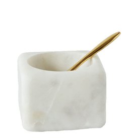 Marble Square Salt Bowl with Brass Spoon