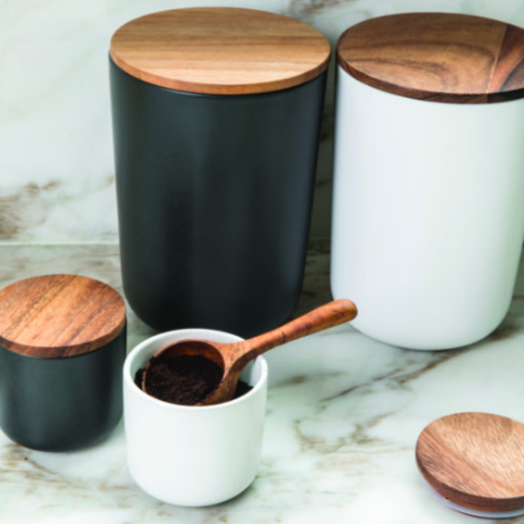 Stoneware Container with Acacia Lid