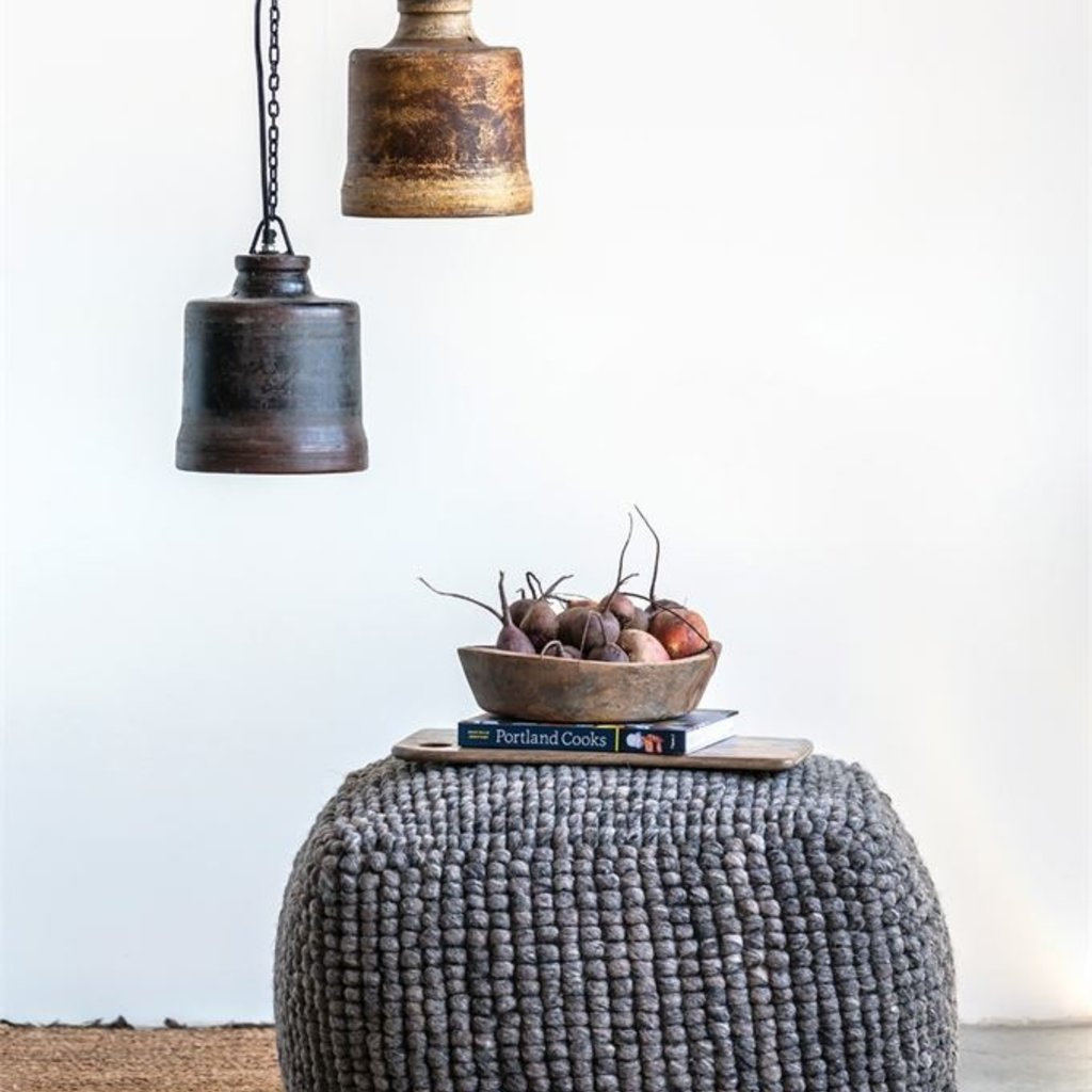 Grey Wool Pouf