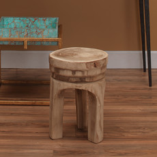 Carved Wooden Side Table-Paulownia wood