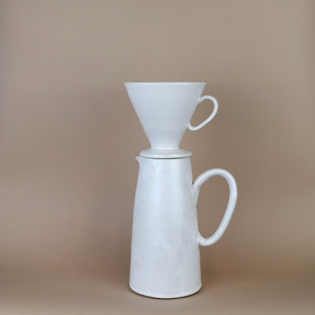 Pour Over Coffee Set in White Glaze, Ceramic Pour Over Pitcher
