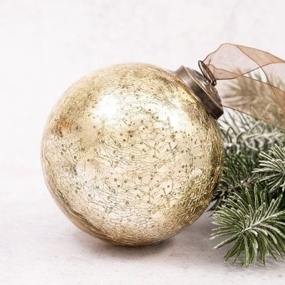 4" Crackle Glass Round Ornament