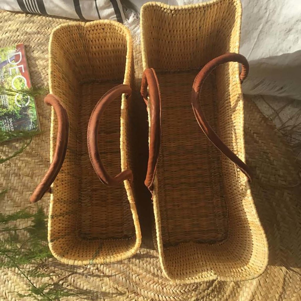 Straw Beach Basket With Leather Handles