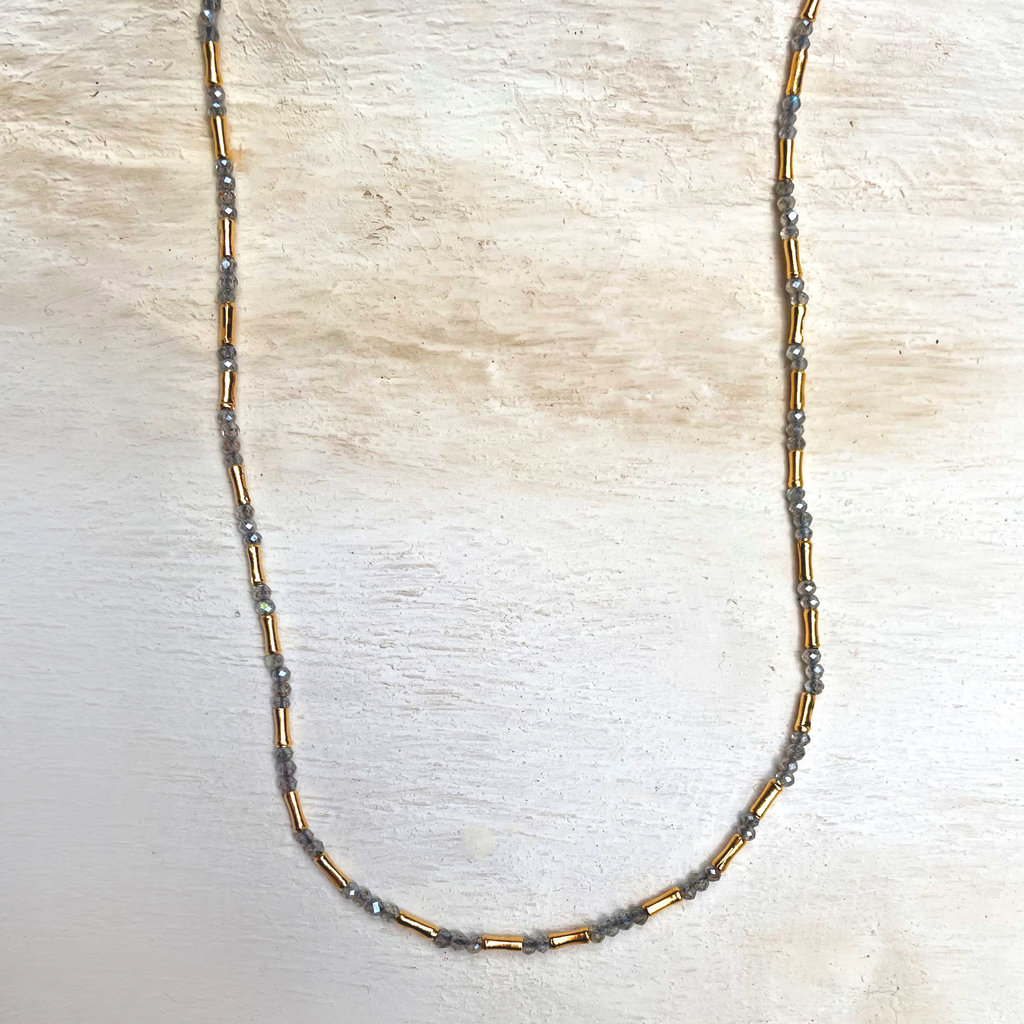 Mystic Labradorite Necklace with Long Gold Vermeil Beads