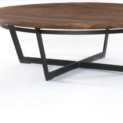 Round Iron and Wood Coffee Table