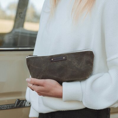 Stitch & Rivet waxed canvas and leather crossbody day bag in slate blue  gray — Stitch & Rivet