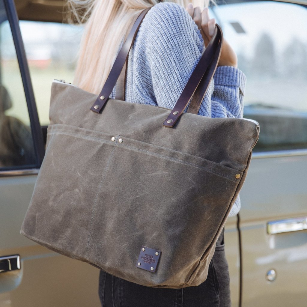 Classic Extra Large Two Tone Zip Top Canvas Tote Bag Rich Redtrue