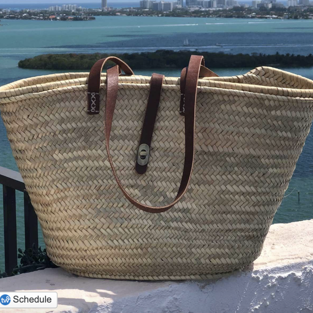 Beach Basket with Leather Straps