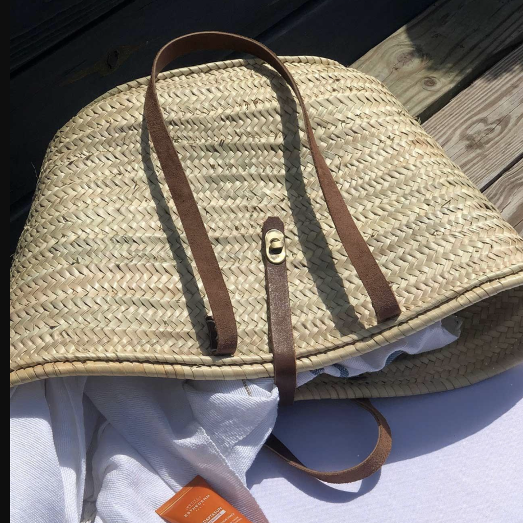 Beach Basket with Leather Straps