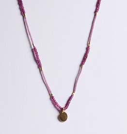 Garnet Beaded Oval Pendant Necklace