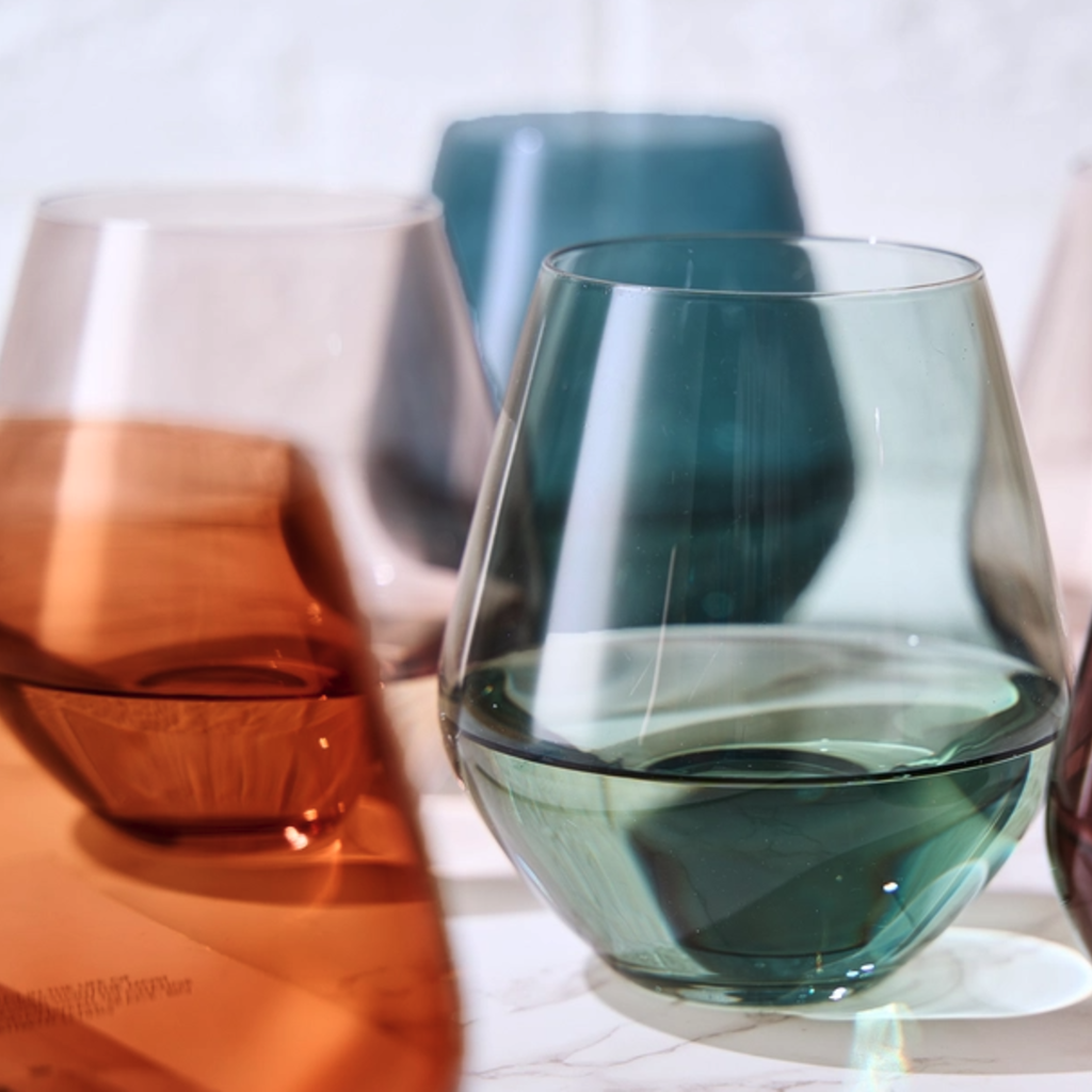 Jewel Toned Crystal Wine Glasses, Set of 4 Wine Glasses