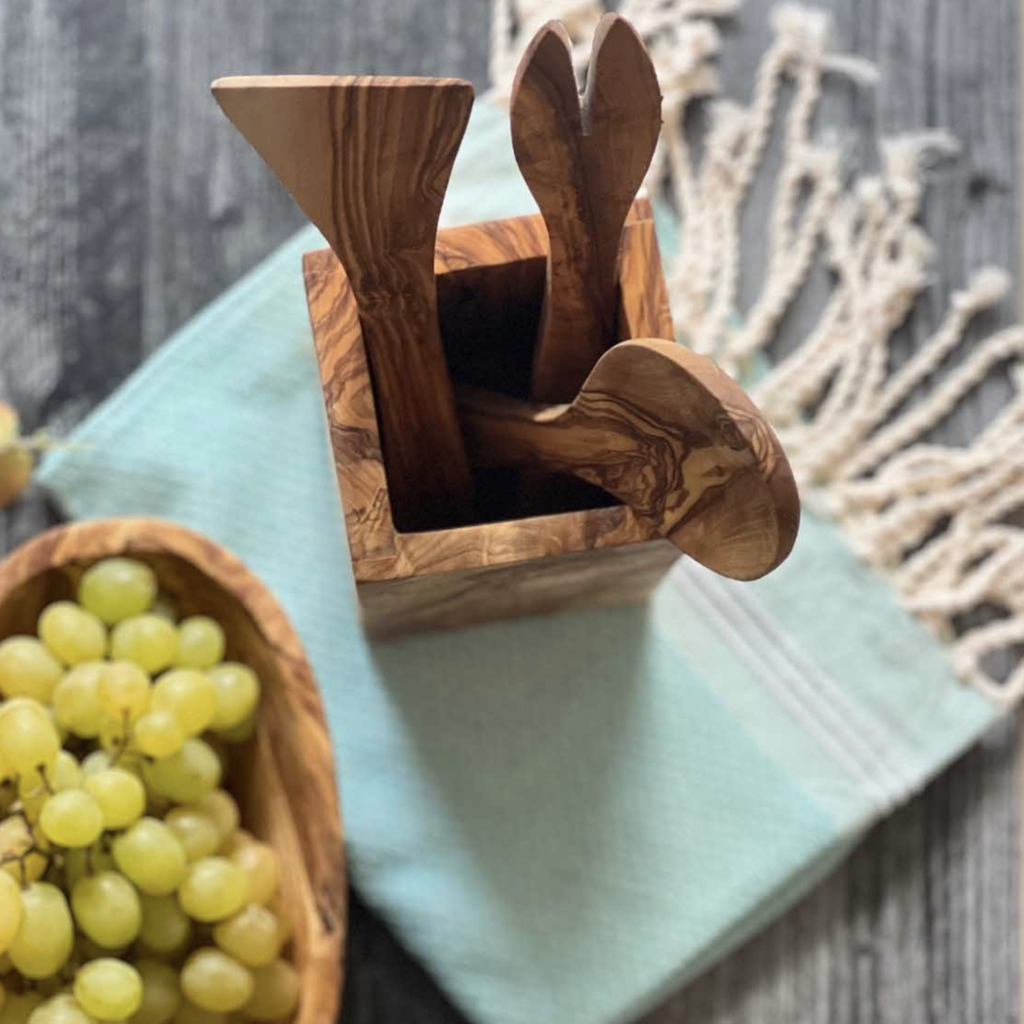 Olive Wood Utensil Holder