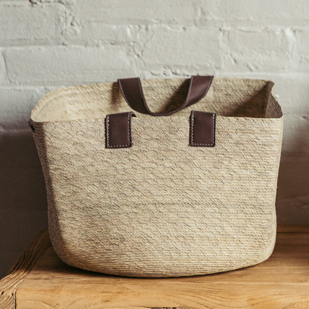 Revistero Basket Natural + Leather Handles