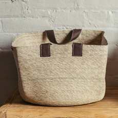 Revistero Basket Natural + Leather Handles