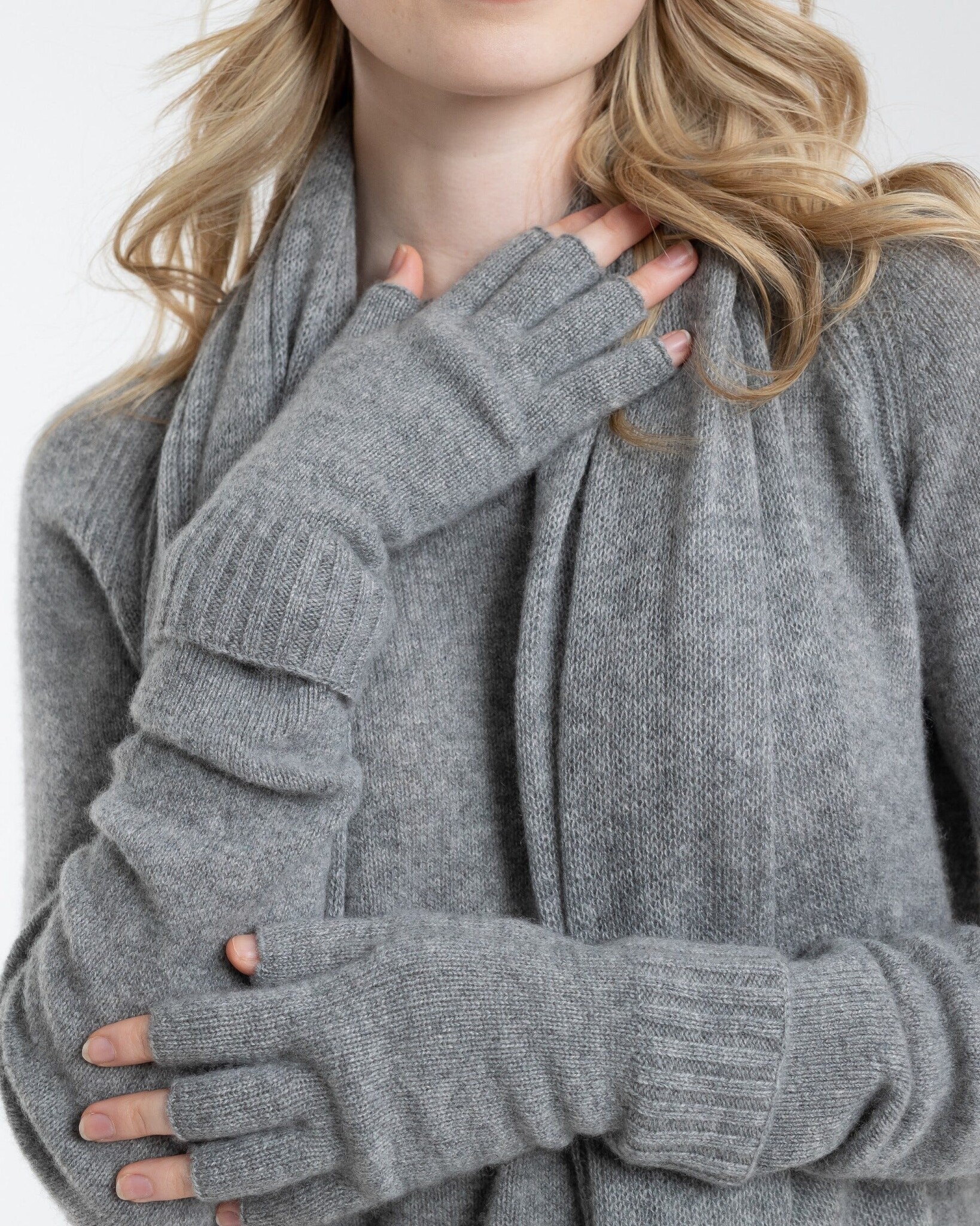 100% Cashmere Fingerless Glove - SLATE