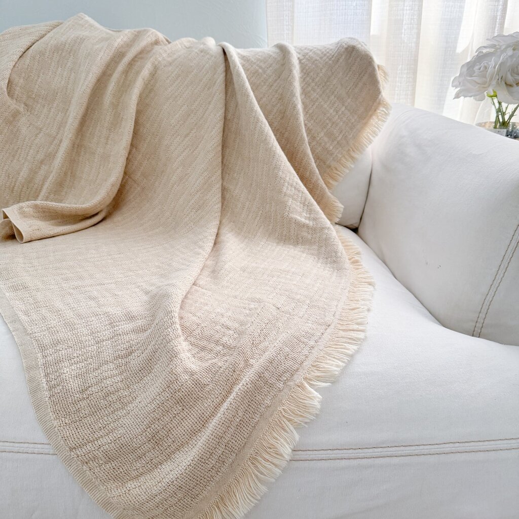 Beach House Linen Throw Sandy Beige