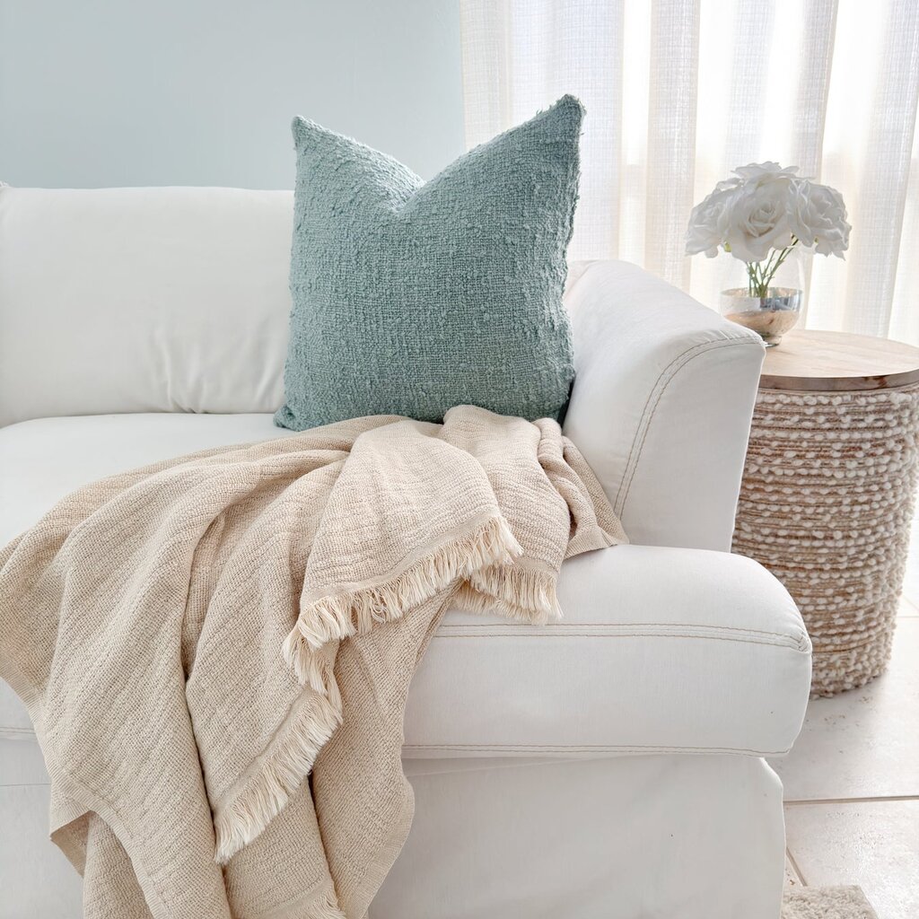 Beach House Linen Throw Sandy Beige