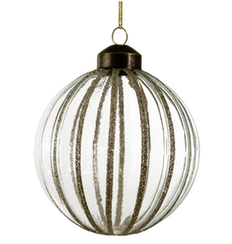 Lined  Silver Glitter Glass Ornament