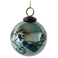 Etched  Blue Floral Glass Ornament