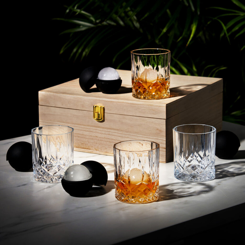 Cut Crystal Tumbler + Sphere Ice Mold Box Set