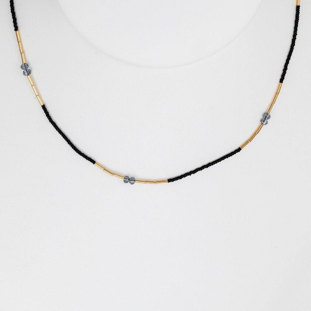 Black + Labradorite Beaded Necklace
