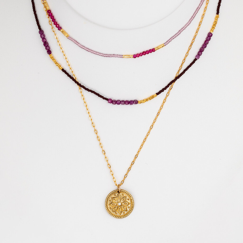 Pink Quartz + GV Beaded Necklace