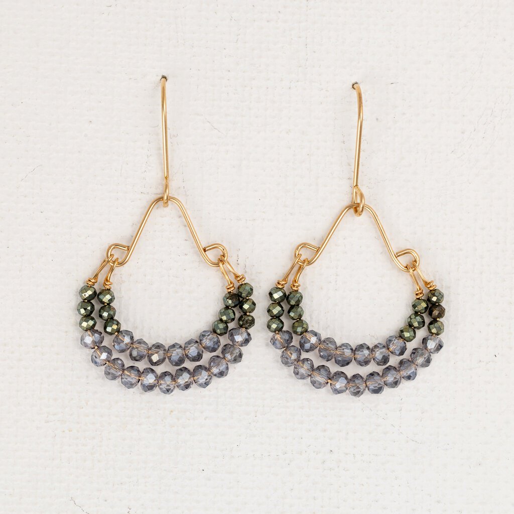 Labradorite + Hematite Double Hoop Earrings