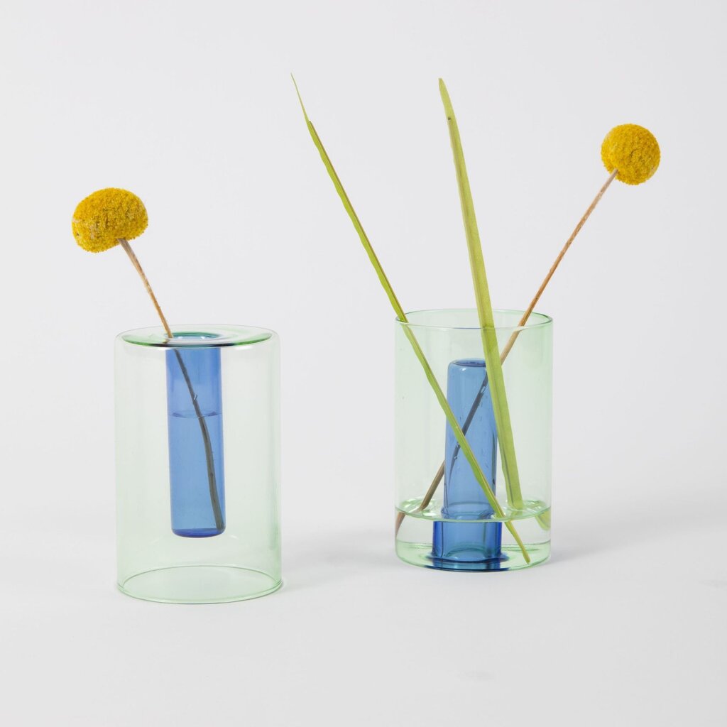 Block Design Small Reversible Glass Vase