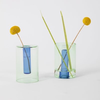 Block Design Small Reversible Glass Vase