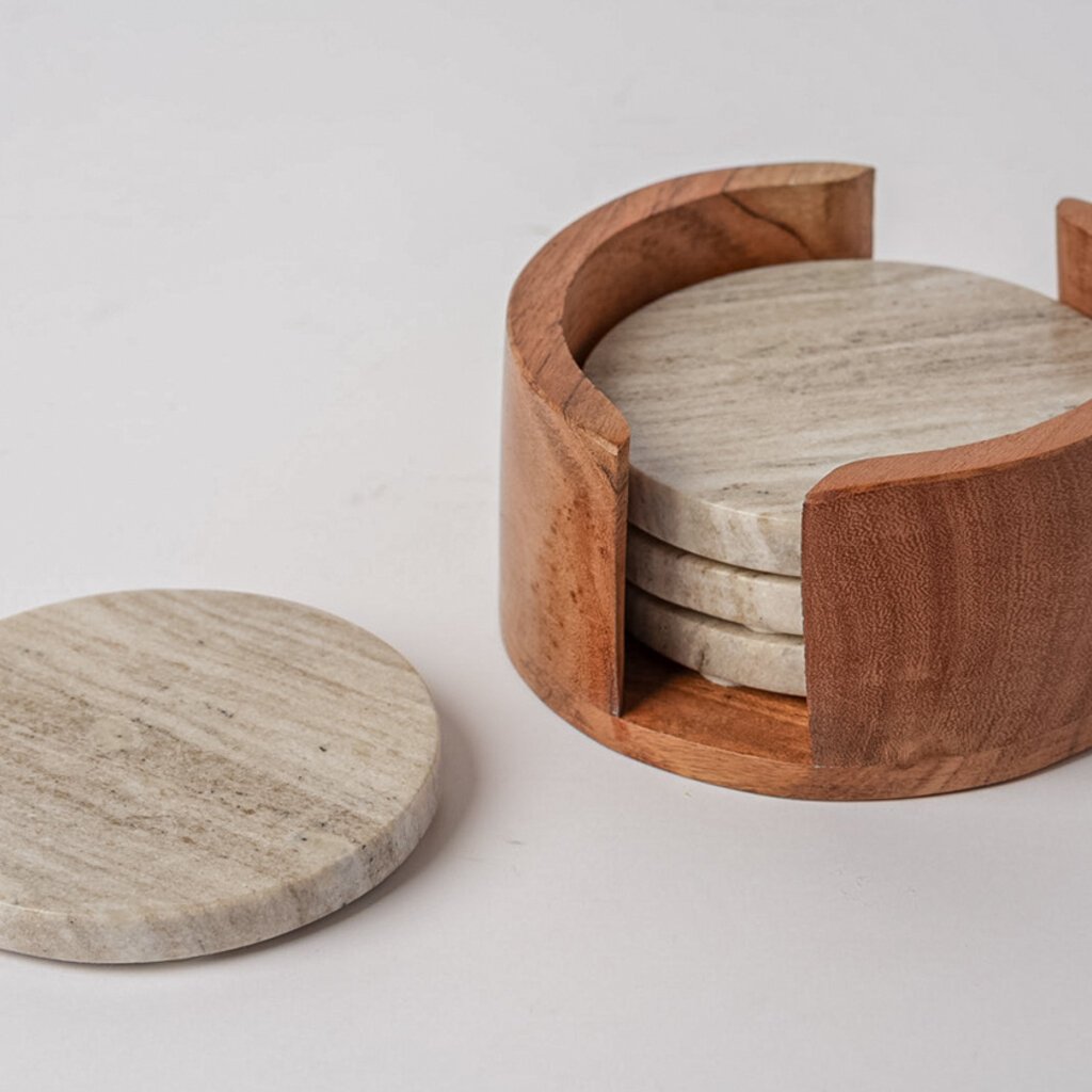 Tan Marble Coaster Set