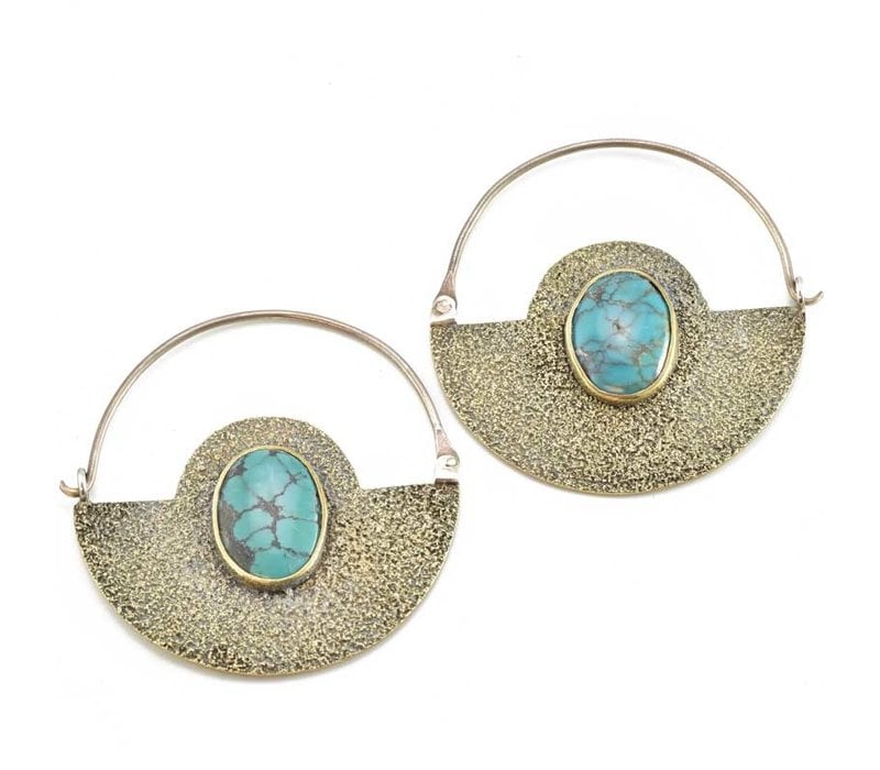 Turquoise with Apache Brass Hoops