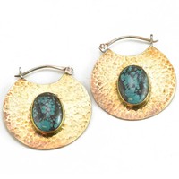 Hammered Brass Hoop with Turquoise