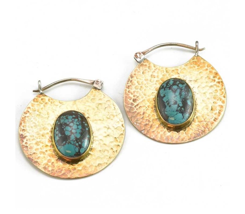 Hammered Brass Hoop with Turquoise