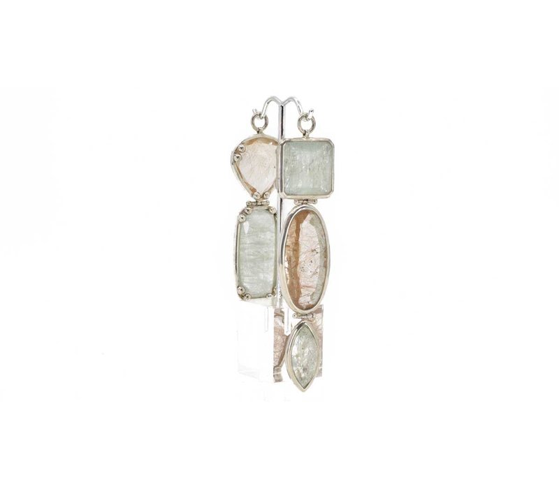 Silver Dangle with Aquamarine and Rutilated Quartz