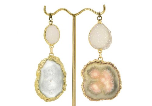 Diablo Gold Plated Double Dangle Agate and Druzy